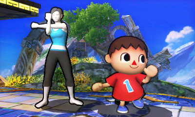 Wii Fit Trainer and Villager from Animal Crossing in Super Smash Bros. for 3DS.